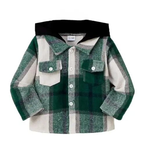 Baby Toddler Boys Long Sleeve Shirt Flannel Buffalo Plaid Shirts Button Down Jacket Top Outfit Fall Winter Clothes - KIMI BEAR