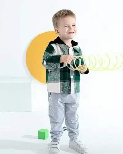 Baby Toddler Boys Long Sleeve Shirt Flannel Buffalo Plaid Shirts Button Down Jacket Top Outfit Fall Winter Clothes - KIMI BEAR (1)