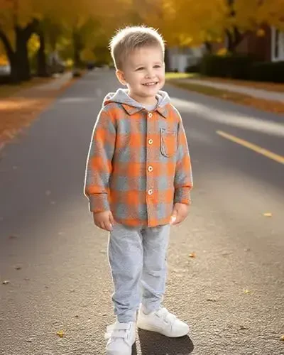 Baby Toddler Boys Long Sleeve Shirt Flannel Buffalo Plaid Shirts Button Down Jacket Top Outfit Fall Winter Clothes - 3