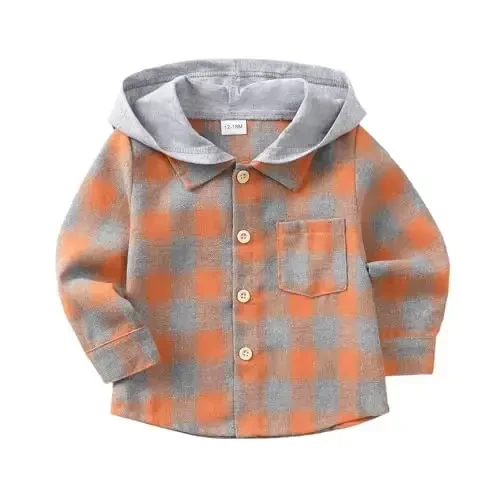 Baby Toddler Boys Long Sleeve Shirt Flannel Buffalo Plaid Shirts Button Down Jacket Top Outfit Fall Winter Clothes 