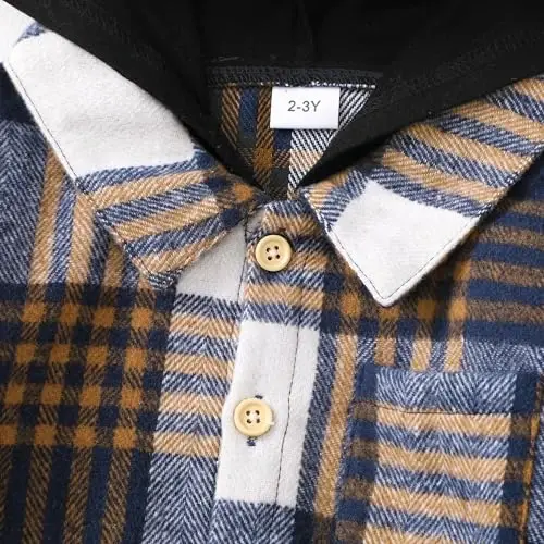 Baby Toddler Boys Long Sleeve Shirt Flannel Buffalo Plaid Shirts Button Down Jacket Top Outfit Fall Winter Clothes - 5