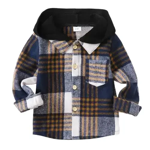 Baby Toddler Boys Long Sleeve Shirt Flannel Buffalo Plaid Shirts Button Down Jacket Top Outfit Fall Winter Clothes - 1