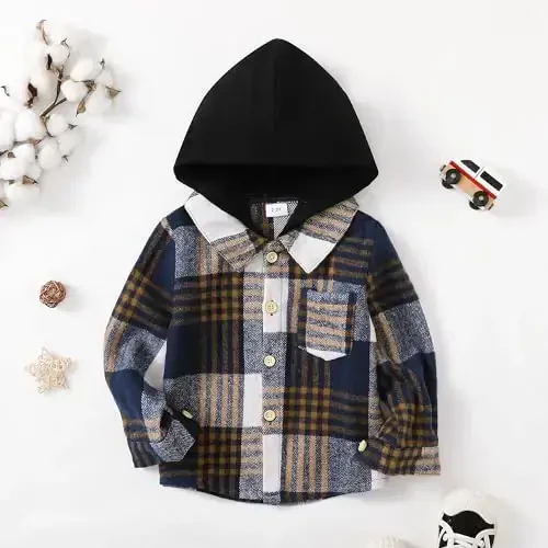 Baby Toddler Boys Long Sleeve Shirt Flannel Buffalo Plaid Shirts Button Down Jacket Top Outfit Fall Winter Clothes - 2