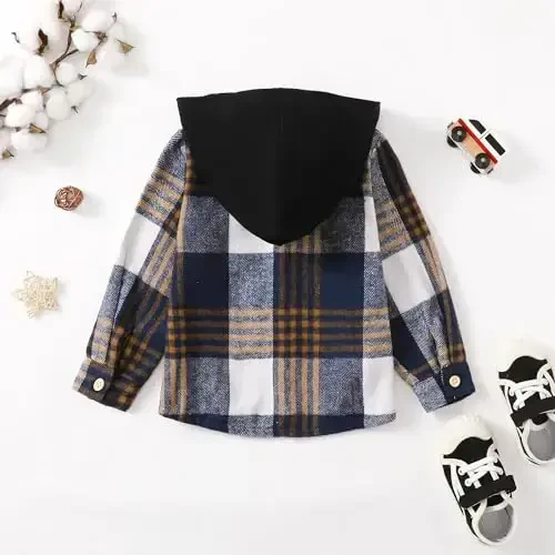 Baby Toddler Boys Long Sleeve Shirt Flannel Buffalo Plaid Shirts Button Down Jacket Top Outfit Fall Winter Clothes - 3