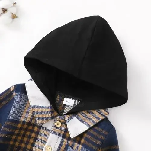 Baby Toddler Boys Long Sleeve Shirt Flannel Buffalo Plaid Shirts Button Down Jacket Top Outfit Fall Winter Clothes - 4