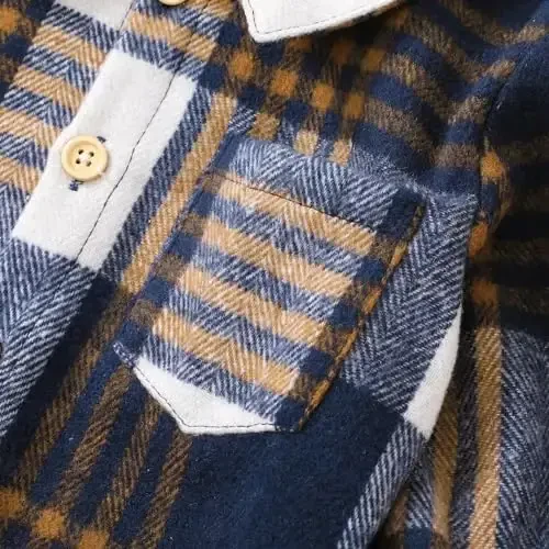 Baby Toddler Boys Long Sleeve Shirt Flannel Buffalo Plaid Shirts Button Down Jacket Top Outfit Fall Winter Clothes - 6
