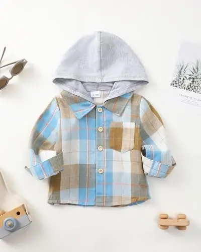 Baby Toddler Boys Long Sleeve Shirt Flannel Buffalo Plaid Shirts Button Down Jacket Top Outfit Fall Winter Clothes - 6
