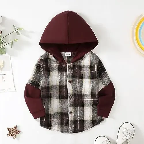 Baby Toddler Boys Long Sleeve Shirt Flannel Buffalo Plaid Shirts Button Down Jacket Top Outfit Fall Winter Clothes - KIMI BEAR (1)