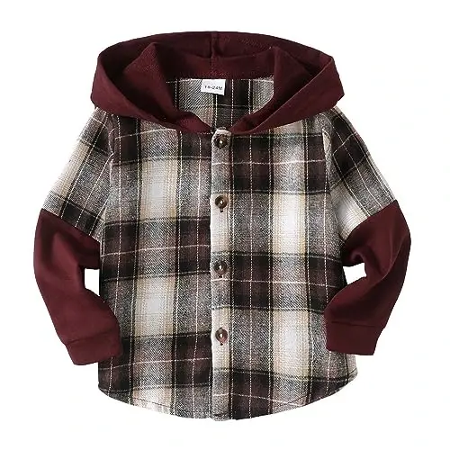 Baby Toddler Boys Long Sleeve Shirt Flannel Buffalo Plaid Shirts Button Down Jacket Top Outfit Fall Winter Clothes - KIMI BEAR