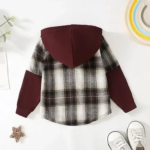 Baby Toddler Boys Long Sleeve Shirt Flannel Buffalo Plaid Shirts Button Down Jacket Top Outfit Fall Winter Clothes - 4