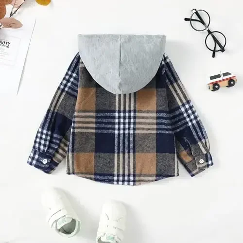 Baby Toddler Boys Long Sleeve Shirt Flannel Buffalo Plaid Shirts Button Down Jacket Top Outfit Fall Winter Clothes - 3