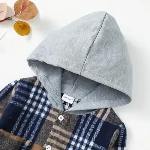 Baby Toddler Boys Long Sleeve Shirt Flannel Buffalo Plaid Shirts Button Down Jacket Top Outfit Fall Winter Clothes - 4