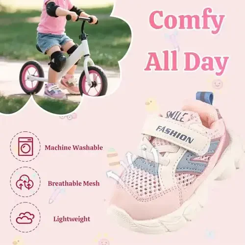 Toddler Baby Girls Boys Tennis White Walking Barefoot Slip on Shoes 18-24 Months Size 5 Wide Toe Box Summer Soft Sole Flexible Dinosaur Cheer Shoes Breathable Outdoor Soccer Rubber Sneakers - 2