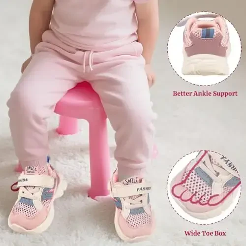 Toddler Baby Girls Boys Tennis White Walking Barefoot Slip on Shoes 18-24 Months Size 5 Wide Toe Box Summer Soft Sole Flexible Dinosaur Cheer Shoes Breathable Outdoor Soccer Rubber Sneakers - 5