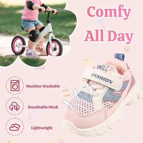 Toddler Baby Girls Boys Tennis White Walking Barefoot Slip on Shoes 18-24 Months Size 5 Wide Toe Box Summer Soft Sole Flexible Dinosaur Cheer Shoes Breathable Outdoor Soccer Rubber Sneakers - CHARROST (1)