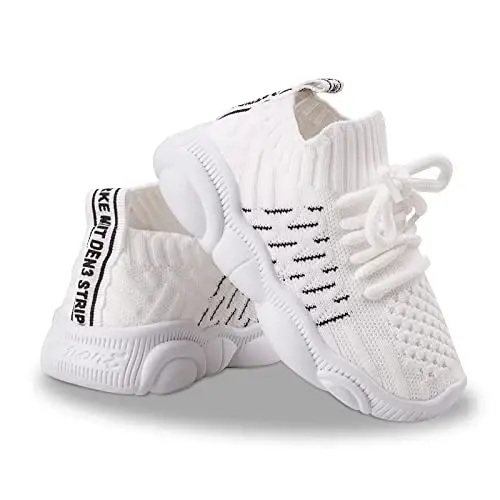 Toddler Baby Girls Boys Tennis White Walking Barefoot Slip on Shoes 18-24 Months Size 5 Wide Toe Box Summer Soft Sole Flexible Dinosaur Cheer Shoes Breathable Outdoor Soccer Rubber Sneakers - CHARROST