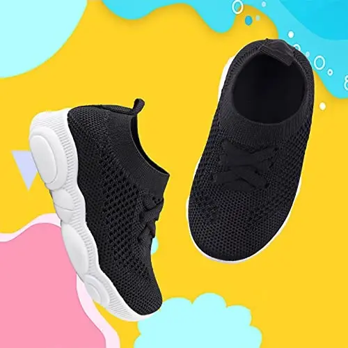 Toddler Baby Girls Boys Tennis White Walking Barefoot Slip on Shoes 18-24 Months Size 5 Wide Toe Box Summer Soft Sole Flexible Dinosaur Cheer Shoes Breathable Outdoor Soccer Rubber Sneakers - 4