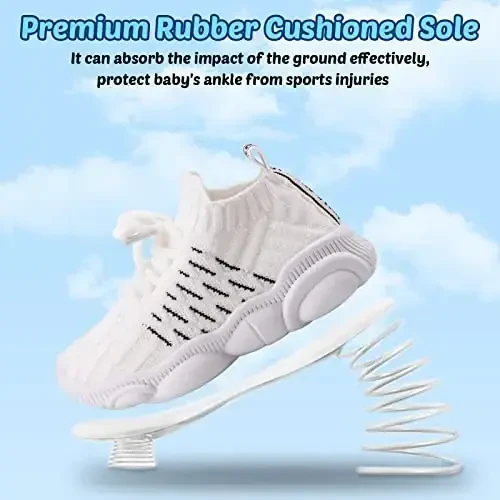 Toddler Baby Girls Boys Tennis White Walking Barefoot Slip on Shoes 18-24 Months Size 5 Wide Toe Box Summer Soft Sole Flexible Dinosaur Cheer Shoes Breathable Outdoor Soccer Rubber Sneakers - 5