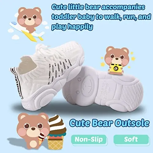 Toddler Baby Girls Boys Tennis White Walking Barefoot Slip on Shoes 18-24 Months Size 5 Wide Toe Box Summer Soft Sole Flexible Dinosaur Cheer Shoes Breathable Outdoor Soccer Rubber Sneakers - CHARROST (1)