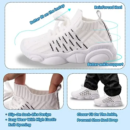 Toddler Baby Girls Boys Tennis White Walking Barefoot Slip on Shoes 18-24 Months Size 5 Wide Toe Box Summer Soft Sole Flexible Dinosaur Cheer Shoes Breathable Outdoor Soccer Rubber Sneakers - 4