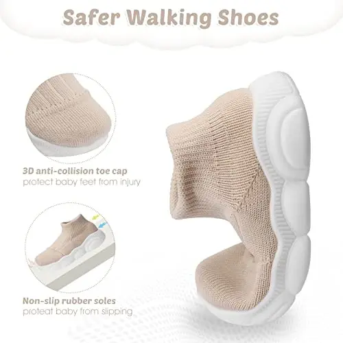 Toddler Baby Girls Boys Tennis White Walking Barefoot Slip on Shoes 18-24 Months Size 5 Wide Toe Box Summer Soft Sole Flexible Dinosaur Cheer Shoes Breathable Outdoor Soccer Rubber Sneakers - 4