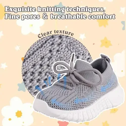Toddler Baby Girls Boys Tennis White Walking Barefoot Slip on Shoes 18-24 Months Size 5 Wide Toe Box Summer Soft Sole Flexible Dinosaur Cheer Shoes Breathable Outdoor Soccer Rubber Sneakers - 2