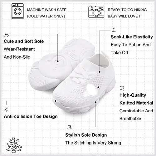 Toddler Baby Girls Boys Tennis White Walking Barefoot Slip on Shoes 18-24 Months Size 5 Wide Toe Box Summer Soft Sole Flexible Dinosaur Cheer Shoes Breathable Outdoor Soccer Rubber Sneakers - CHARROST (1)