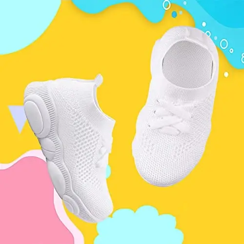 Toddler Baby Girls Boys Tennis White Walking Barefoot Slip on Shoes 18-24 Months Size 5 Wide Toe Box Summer Soft Sole Flexible Dinosaur Cheer Shoes Breathable Outdoor Soccer Rubber Sneakers - 4