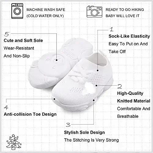 Toddler Baby Girls Boys Tennis White Walking Barefoot Slip on Shoes 18-24 Months Size 5 Wide Toe Box Summer Soft Sole Flexible Dinosaur Cheer Shoes Breathable Outdoor Soccer Rubber Sneakers - 2
