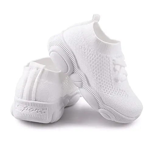 Toddler Baby Girls Boys Tennis White Walking Barefoot Slip on Shoes 18-24 Months Size 5 Wide Toe Box Summer Soft Sole Flexible Dinosaur Cheer Shoes Breathable Outdoor Soccer Rubber Sneakers - CHARROST