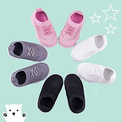 Toddler Baby Girls Boys Tennis White Walking Barefoot Slip on Shoes 18-24 Months Size 5 Wide Toe Box Summer Soft Sole Flexible Dinosaur Cheer Shoes Breathable Outdoor Soccer Rubber Sneakers - 5