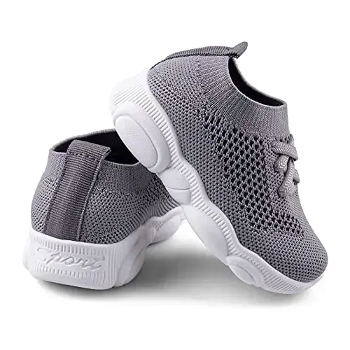 Toddler Baby Girls Boys Tennis White Walking Barefoot Slip on Shoes 18-24 Months Size 5 Wide Toe Box Summer Soft Sole Flexible Dinosaur Cheer Shoes Breathable Outdoor Soccer Rubber Sneakers 