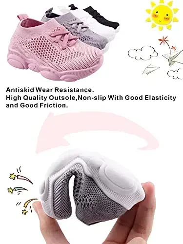 Toddler Baby Girls Boys Tennis White Walking Barefoot Slip on Shoes 18-24 Months Size 5 Wide Toe Box Summer Soft Sole Flexible Dinosaur Cheer Shoes Breathable Outdoor Soccer Rubber Sneakers - 3