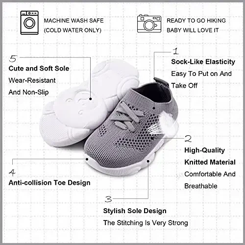 Toddler Baby Girls Boys Tennis White Walking Barefoot Slip on Shoes 18-24 Months Size 5 Wide Toe Box Summer Soft Sole Flexible Dinosaur Cheer Shoes Breathable Outdoor Soccer Rubber Sneakers - TODDLER (1)