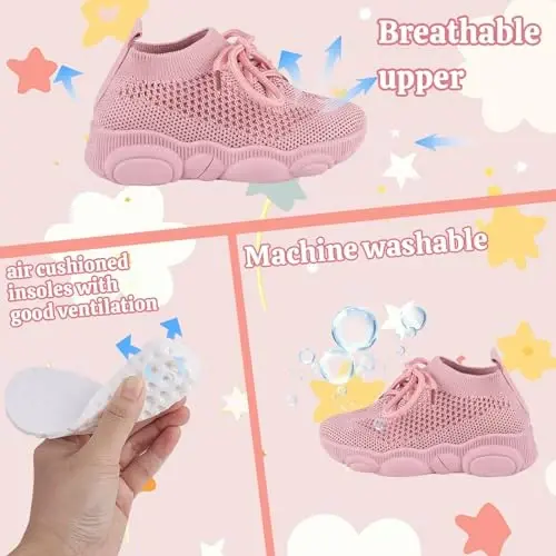 Toddler Baby Girls Boys Tennis White Walking Barefoot Slip on Shoes 18-24 Months Size 5 Wide Toe Box Summer Soft Sole Flexible Dinosaur Cheer Shoes Breathable Outdoor Soccer Rubber Sneakers - 5