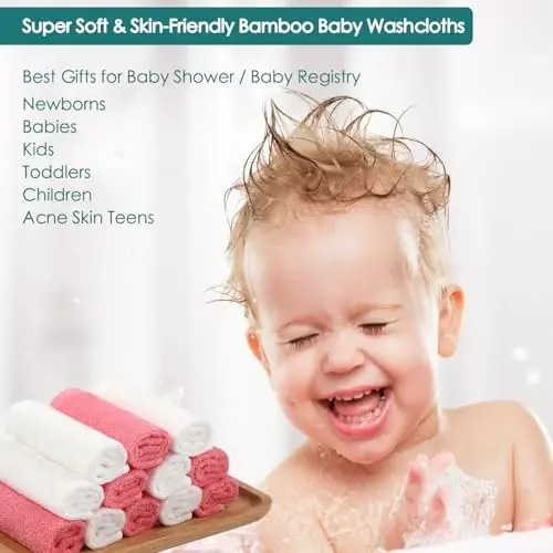 Baby Washcloths 12 Pack, 10x10 inch Heavenly Soft Wash Cloth for Face and Body, Gentle & Safe Pink Face Towel on Sensitive Skin, Baby Essentials Bath Shower Gifts for Girl Infant Kid Toddler Children - 5