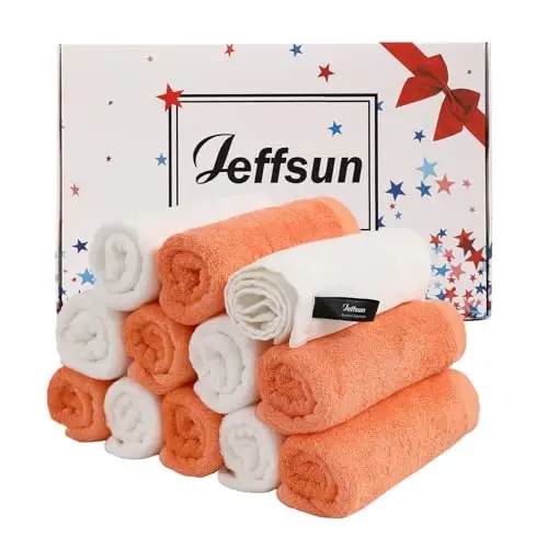 Baby Washcloths 12 Pack, 10x10 inch Small Wash Cloths for Face and Body, Super Soft & Gentle Orange Face Towels on Sensitive Skin, Baby Registry Bath Shower Gifts for Newborn Kid Toddler Children - 1