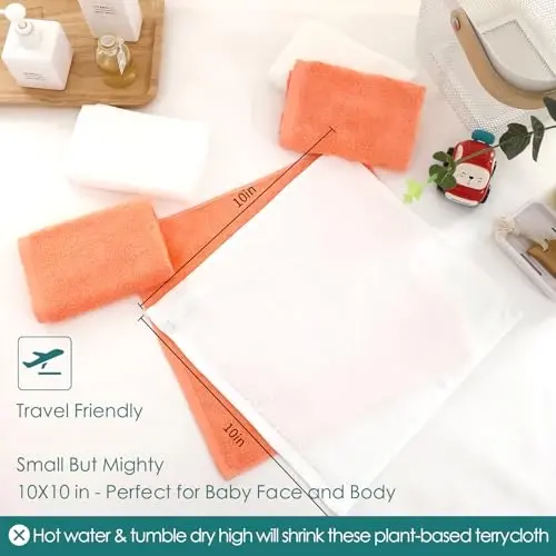 Baby Washcloths 12 Pack, 10x10 inch Small Wash Cloths for Face and Body, Super Soft & Gentle Orange Face Towels on Sensitive Skin, Baby Registry Bath Shower Gifts for Newborn Kid Toddler Children - 6