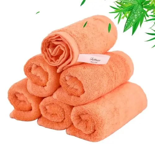 Baby Washcloths 6 Pack, 10x10 inch Orange Small Wash Cloths for Face and Body, Super Soft & Gentle Face Towels on Sensitive Skin, Newborn Registry Bath Shower Gifts for Infant Kid Toddler Children - JEFFSUN