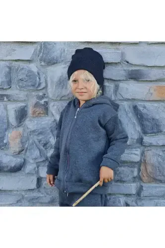 Bebek/Bolalar Unisex Kapüşonli Fermuarlı Hırka 1-14 Yosh-Antrasit - 1