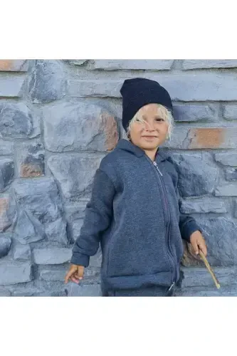 Bebek/Bolalar Unisex Kapüşonli Fermuarlı Hırka 1-14 Yosh-Antrasit - 2