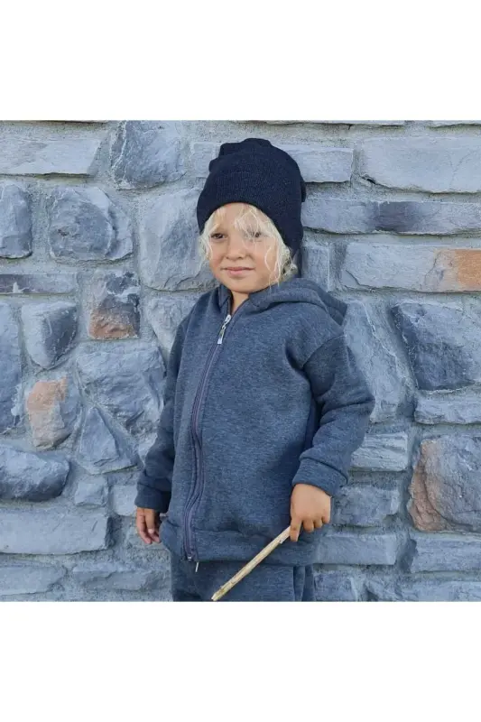 Bebek/Çocuk Unisex Kapüşonlu Fermuarlı Hırka 1-14 Yaş-Antrasit - 1
