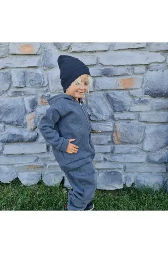 Bebek/Çocuk Unisex Kapüşonlu Fermuarlı Hırka 1-14 Yaş-Antrasit - 3