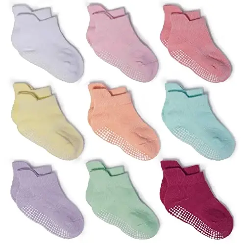 Zaples Baby Non Slip Grip Ankle Socks with Non Skid Soles for Infants Toddlers Kids Boys Girls 
