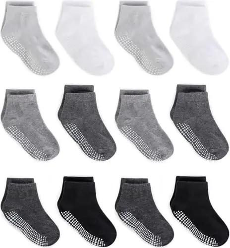 Zaples Baby Non Slip Grip Ankle Socks with Non Skid Soles for Infants Toddlers Kids Boys Girls 