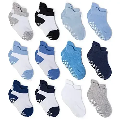 Zaples Baby Non Slip Grip Ankle Socks with Non Skid Soles for Infants Toddlers Kids Boys Girls 