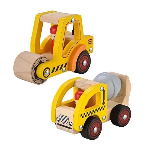 Wooden Push Car Toys for Infants 12-18 Months, 2 Pcs Baby Vehicle Toys Hand Push Car for 1 2 Year Old Boys Girls (Cement Truck + Road Roller) - 31