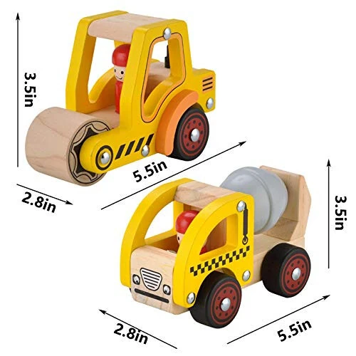 Wooden Push Car Toys for Infants 12-18 Months, 2 Pcs Baby Vehicle Toys Hand Push Car for 1 2 Year Old Boys Girls (Cement Truck + Road Roller) - 32