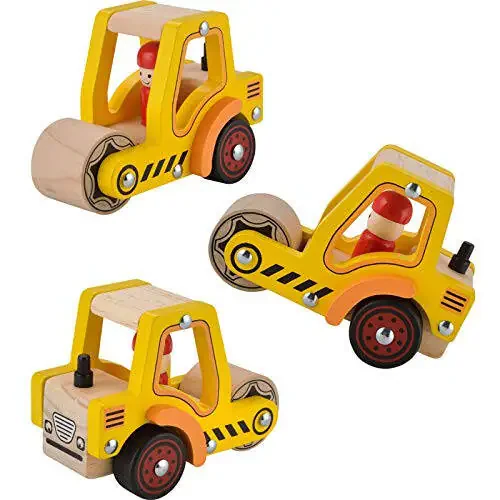 Wooden Push Car Toys for Infants 12-18 Months, 2 Pcs Baby Vehicle Toys Hand Push Car for 1 2 Year Old Boys Girls (Cement Truck + Road Roller) - 27