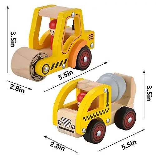 Wooden Push Car Toys for Infants 12-18 Months, 2 Pcs Baby Vehicle Toys Hand Push Car for 1 2 Year Old Boys Girls (Cement Truck + Road Roller) - 20